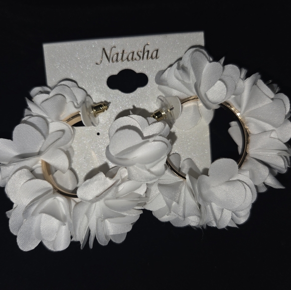Natasha Couture White Floral Hoop Earrings - Picture 1 of 4